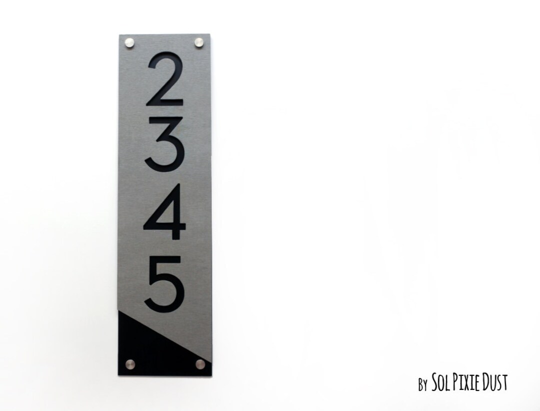 Building Numbers Modern House Numbers, Concrete With Black Acrylic - Vertical ...
