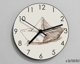 Paper Boat Wall Clock - Kids Nursery Room, Teens Room, Baby Room  - Wall Clock