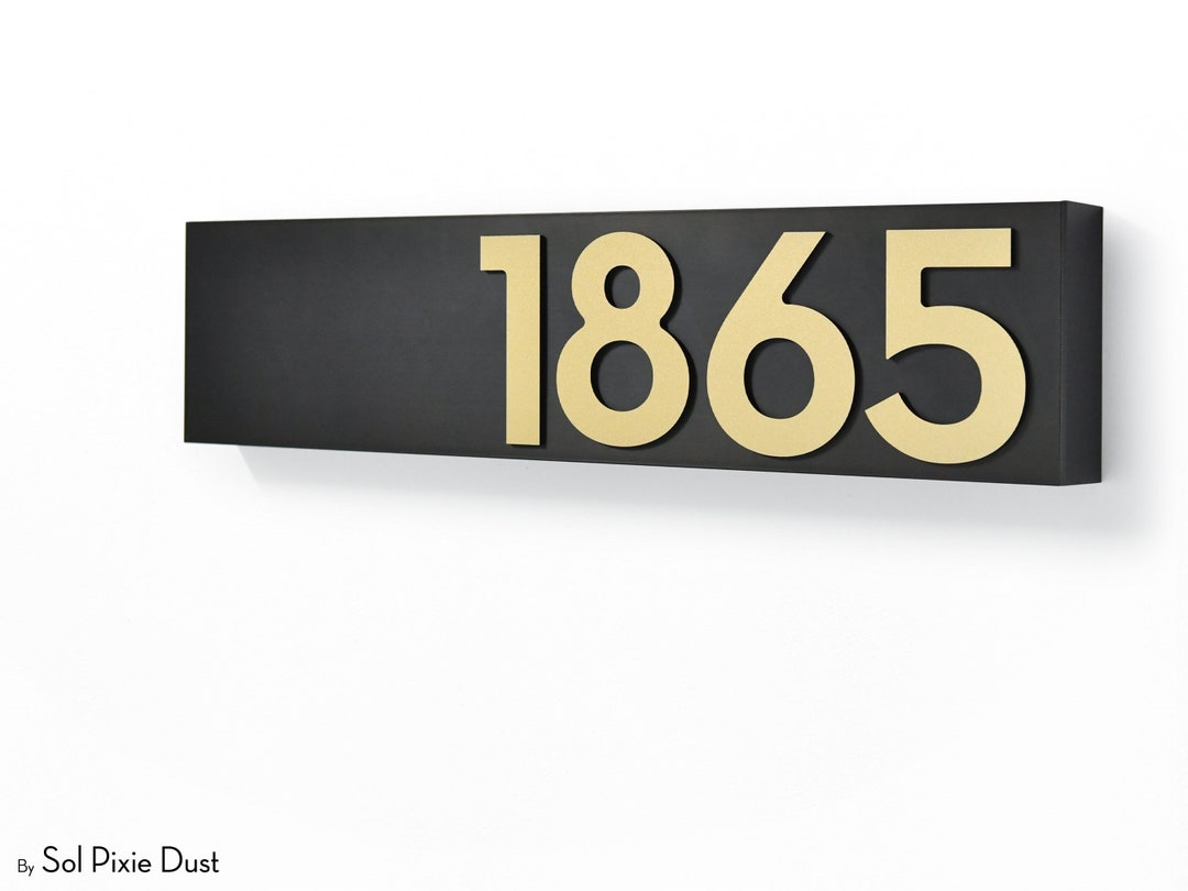 Modern House Numbers - Aluminum Hollow Bar Rectangle - Black With Gold ...