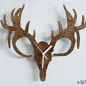 Reindeer Deer Tarandus Caribou Horn Silhouette - Wooden Wall Clock