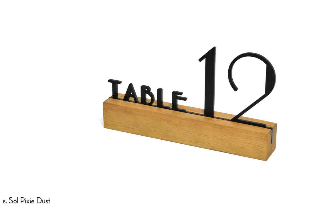 Modern Table Numbers Iroko Wood / Black Acrylic Table Number Stand