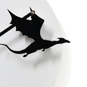Unique Minimalist Wall Clock - White & Black with Hanging Flying Dragon - Wall Decoration - Unique Gift Idea - Mother of Dragons Decor