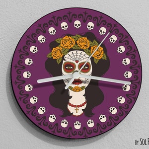 Calavera  Sugar Skull - Day of the Dead -Dia de Los Muertos - Wall Clock