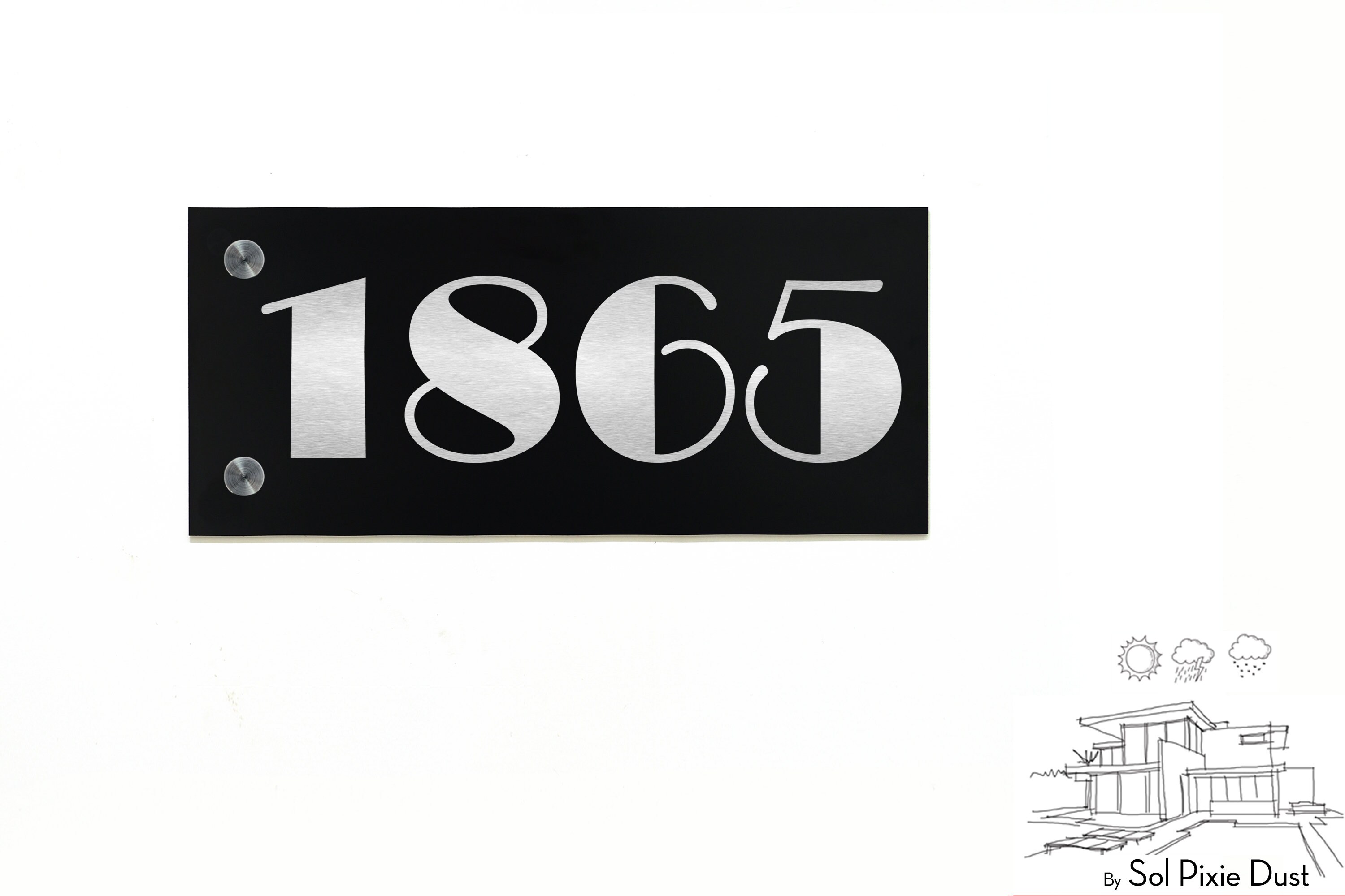 k様オーダー Modern House Sign Small With Black Aluminum (ACP) and Silver Fiber
