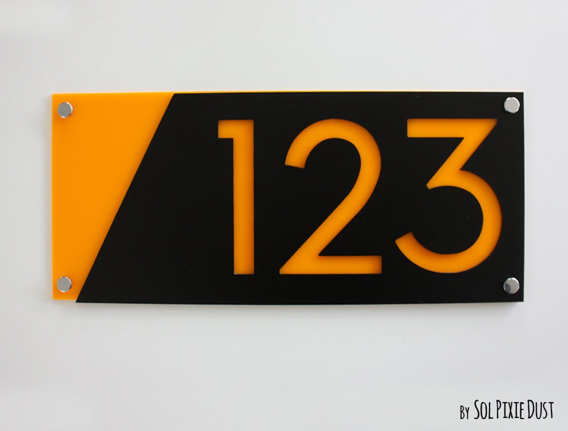 Modern House Numbers Black with Yellow Acrylic Contemporary Etsy