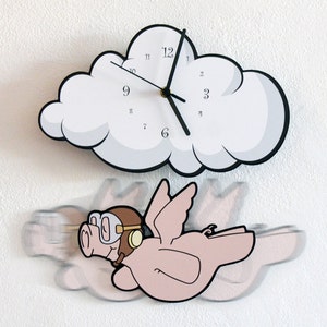 Flying Pig - Reloj de pared de péndulo - Habitación para bebés - Sala de guardería - Decoración de pared - Idea de regalo para baby shower