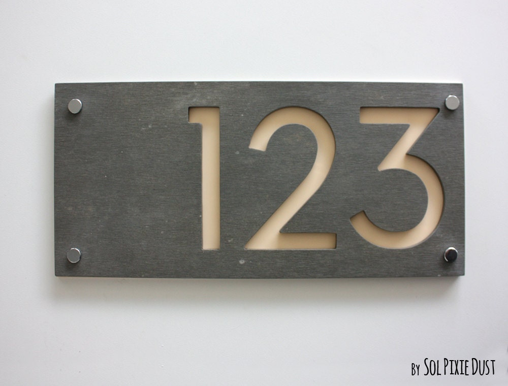 Modern House Numbers, Rectangle Concrete With Beige Acrylic ...