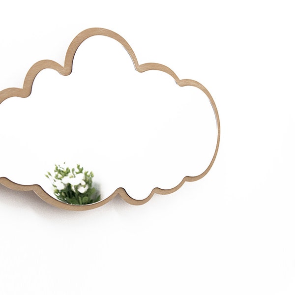 Nuage de miroir de sécurité avec lumière LED - Miroir de décoration murale - Miroir pour enfant de chambre d’enfant - Miroir en bois