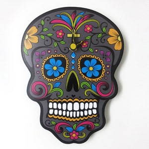 Calavera de Azúcar Gris - Día de muertos - Día de los Muertos - Calavera - Reloj de pared