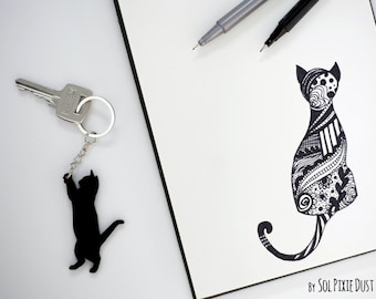 Cat playing - Keychain Silhouette