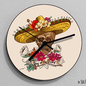 Mexican Sugar Skull - Day of the Dead -Dia de Los Muertos - Calavera - Wall Clock