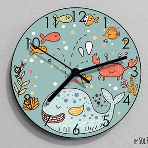 Whale Wall Clock - Sea Life - Kids Nursery Room, Teens Room, Baby Room  - Wall Clock