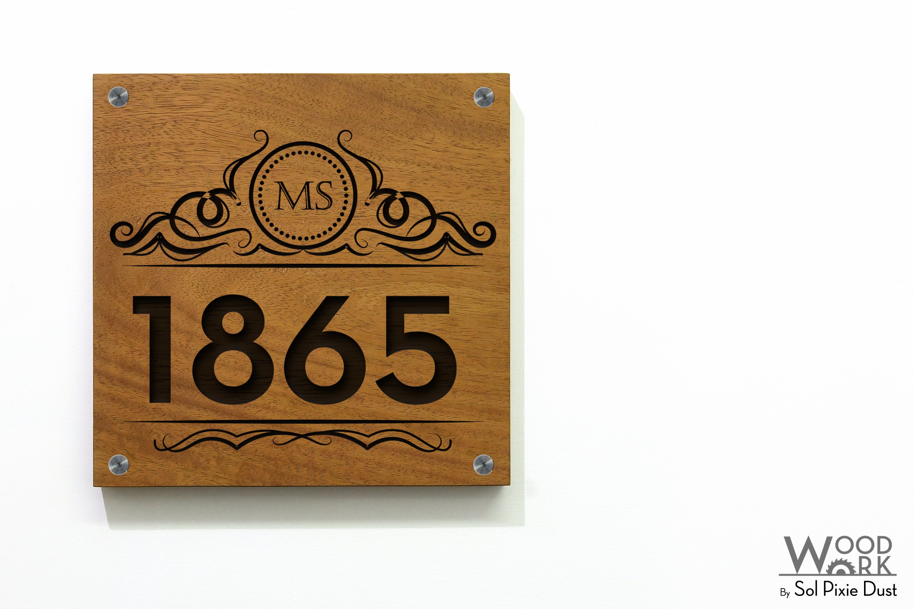 Modern House Numbers - Square Solid Wood African Teak Iroko With Laser ...