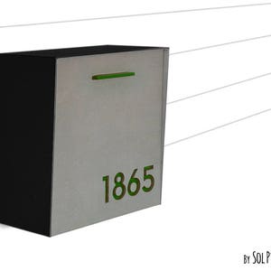 Briefkasten mit Beton Gesicht (Tür), Schwarz Aluminium Körper und Grünem Acryl, Modernes Design Benutzerdefinierte Mailbox, Wand Mailbox Mailnest Typ 1