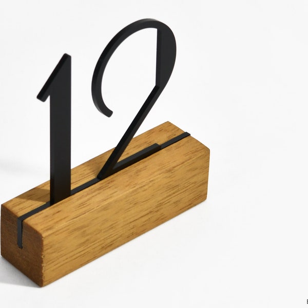 Modern Table Numbers - Wooden Stand / Black Acrylic Numbers - Table Decor - Party Table Numbers - Restaurant Sign - Cafe Table Numbers
