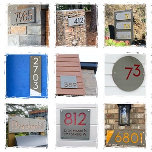 Modern House Numbers, Square Concrete with White Acrylic Contemporary Home Address Sign Plaque Door Number image 8