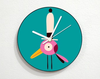 Pink bird with a hat - Wall Clock