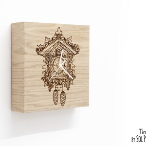 Wooden Time Box Clock - Secret Compartment - Natural Wood - Laser Engraving - Wall Mount Pendulum Clock - Rustic Vintage Cuckoo - Farmhouse