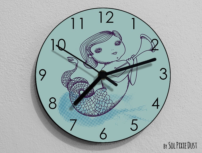 Mermaid Wall Clock 1 Sea Life Kids Nursery Room Teens Etsy