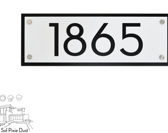 Modern House Numbers, Rectangular Framed Matte White Acrylic with Black Acrylic - Contemporary Home Address -Sign Plaque - Door Number