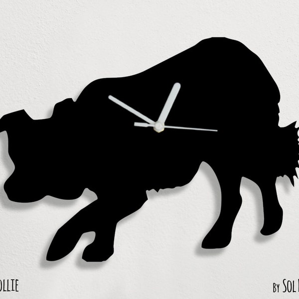 Border Collie Hund - Wanduhr Silhouette