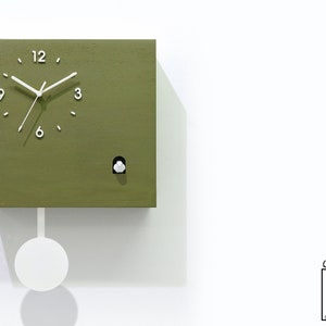 Modern Cuckoo Bird Time Box Clock - Olive Chalk - Secret Compartment - Wall Mounted Pendulum Clock - Housewarming Gift - New Home Gift