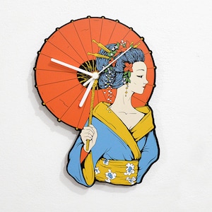 Japan Geisha With Umbrella - Wall Clock
