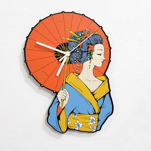 Geisha de Japón con paraguas - Reloj de pared
