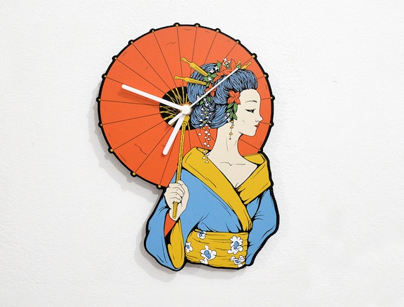 Japon Geisha avec parapluie-Horloge murale 