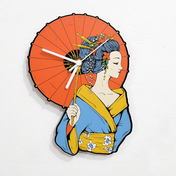Japan Geisha With Umbrella - Wall Clock