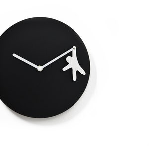 Unique Minimalist Wall Clock - Black & White with Hanging Man - Wall Decoration - Unique Fun Gift Idea - Funny Clock - Customizable Clock