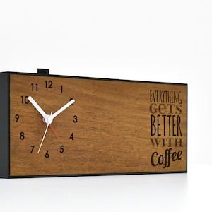 Modern Alarm Clock - Custom Laser Engraved Solid Wood - Analog - No Ticking - Decorative Table Desk Bedside Clock - mid century modern clock
