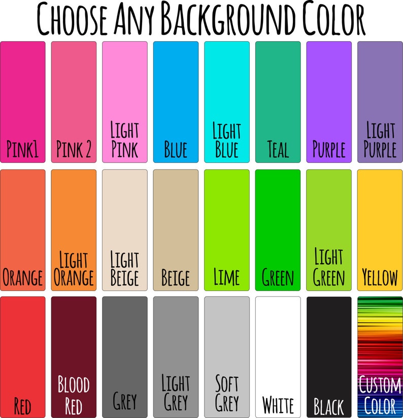 Puede incluir: Una tabla con 16 muestras de colores para elegir un color de fondo. Los colores incluyen rosa, rosa claro, azul, azul claro, turquesa, morado, morado claro, naranja, naranja claro, beige, verde lima, verde, verde claro, amarillo, rojo, rojo sangre, gris, gris claro, gris suave, blanco, negro y una opci&oacute;n de color personalizado.
