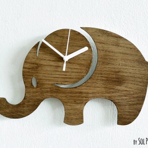 Elephant Kids Cartoon Silhouette - Wooden Wall Clock