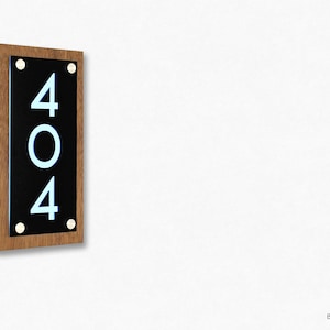 Modern House Numbers Framed - LED Light 5V or 12V - Iroko wood & Black Face - Contemporary Home Address Plaque - Backlit Sign - Style 3