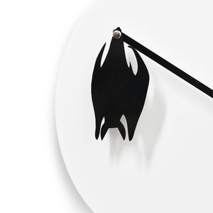 Unique Minimalist Wall Clock - White & Black with Hanging Bat - Wall Decoration - Unique Gift Idea - Funny Clock - Silent Clock - Bat Clock