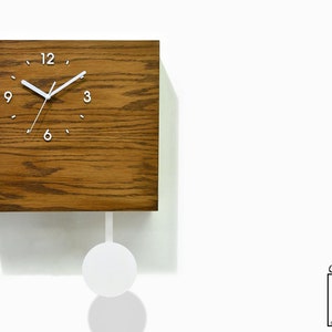 Wooden Time Box Clock - Secret Compartment - Dark Oak Varnish - Pendulum Clock - Silent Analog Clock - Housewarming Gift - Family Clock Idea