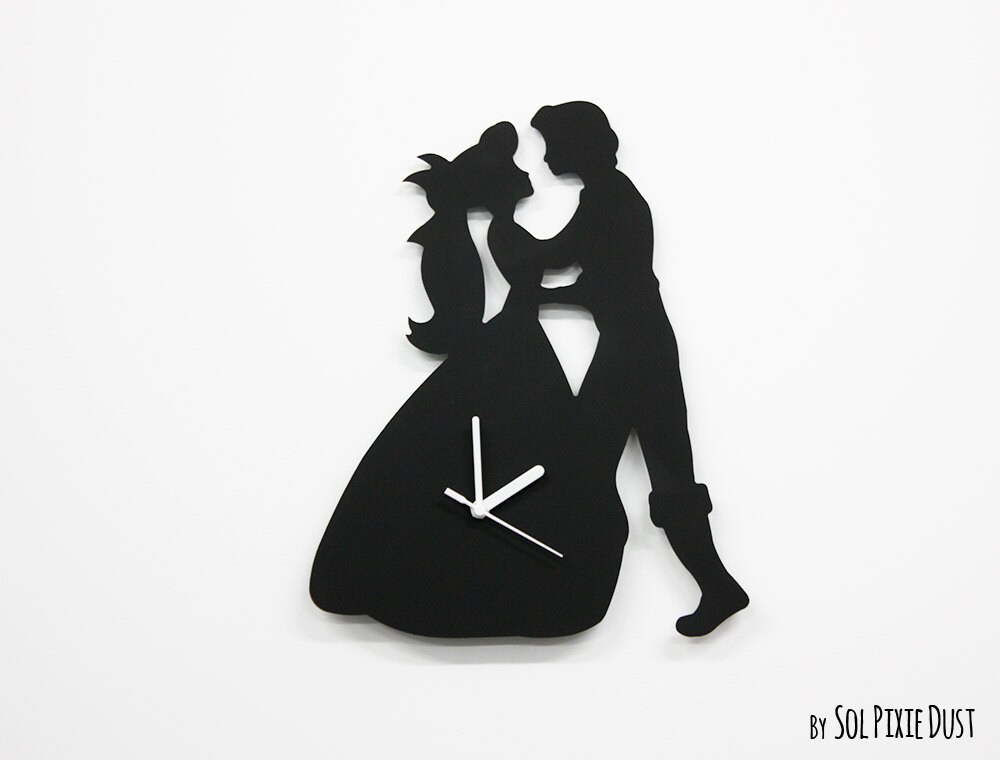 Ariel and Eric Kiss Silhouette -  Wall Clock