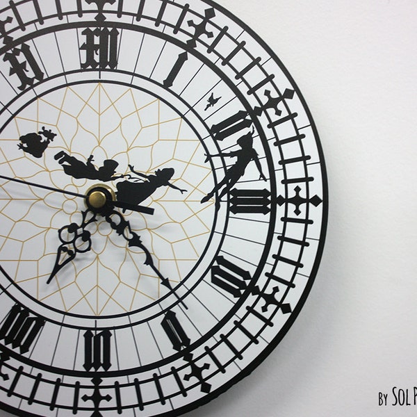 Horloge murale Peter Pan Big Ben - Option rétroéclairage LED RVB 5 V - Décoration de chambre - Idée cadeau