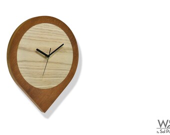 Pin Clock Natuurlijk Houten Gezicht - Eenvoudig en trendy decor - Massief Iroko Houten Klok - Aangepaste klok Moderne minimalistische kunst - Elegante kantoorklok