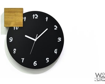 Modern Black Aluminum Wall Clock with Engraved Numbers - Contemporary Kitchen clock - Clock Numbers - Housewarming Gift - Minimalist Clock