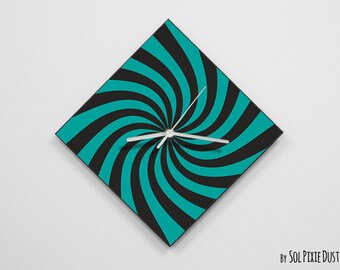 Turquoise Rétro Illusion d’Optique Horloge Murale