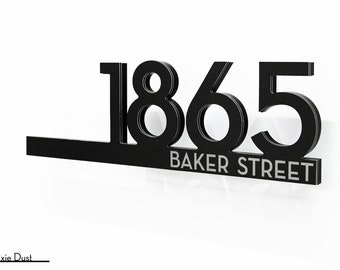 Modern House Numbers - Black Aluminum (ACP) and Silver Fiber Laser Engraving - Contemporary Home Sign - Underline - Hotel Room Door Number