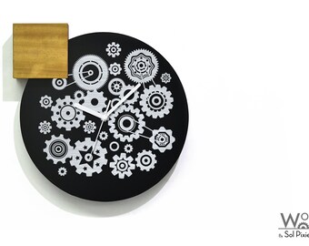 Modern Black Aluminum Wall Clock - Clock Gear Wheels - Abstract Decor - Reception Decor - Office Clock - Minimalist Clock - Clock Gifts