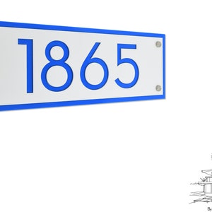 Modern House Numbers, Rectangular Framed Matte White Acrylic with Blue Acrylic - Contemporary Home Address -Sign Plaque - Door Number