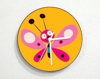 Pink Butterfly - Wall Clock