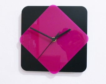 Simply Square Modern Black & Fuchsia - Wall Clock