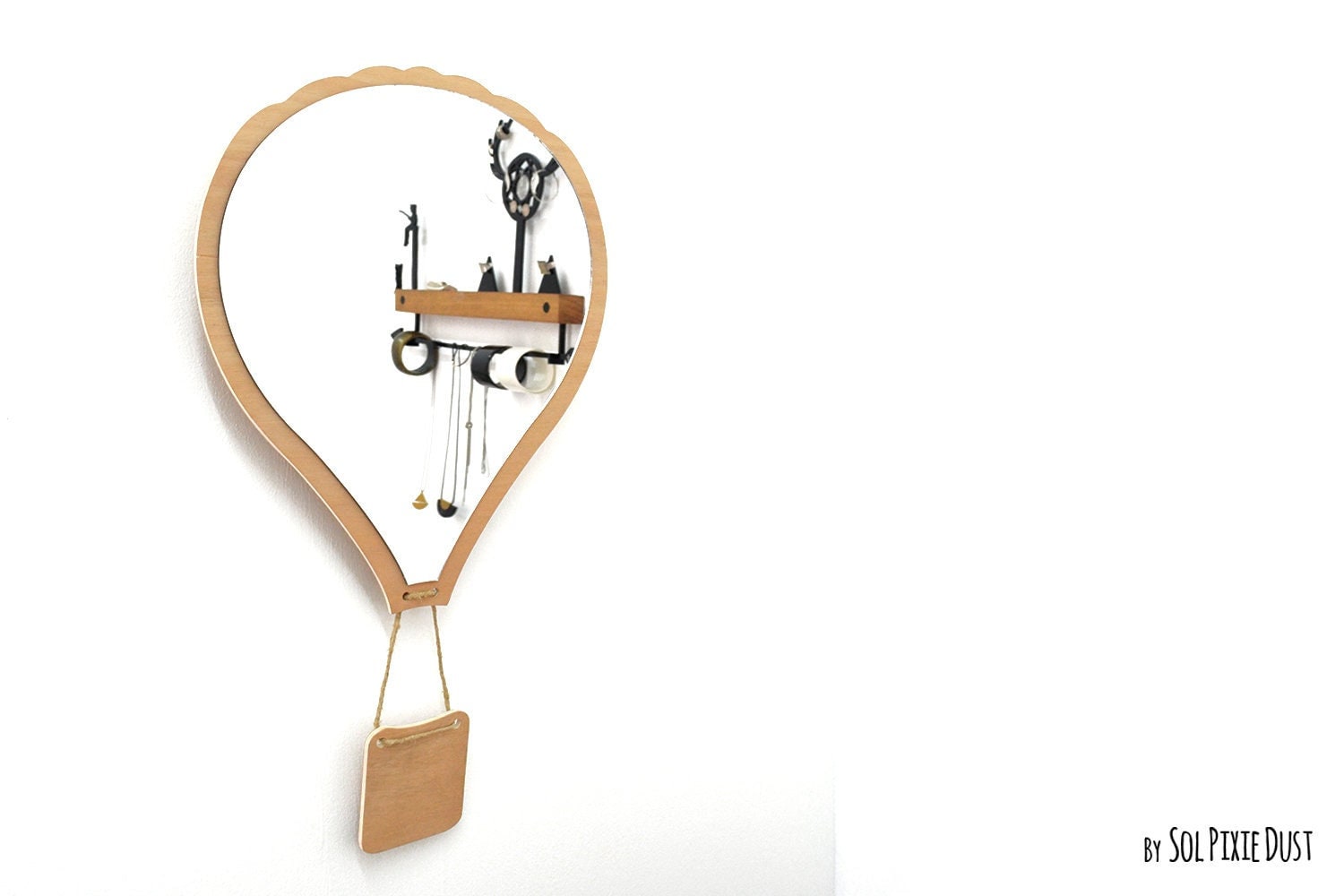 Montgolfière Miroir De Sécurité Avec Lumière Led - Miroir Décoratif Mural Pour Chambre Bébé En Bois