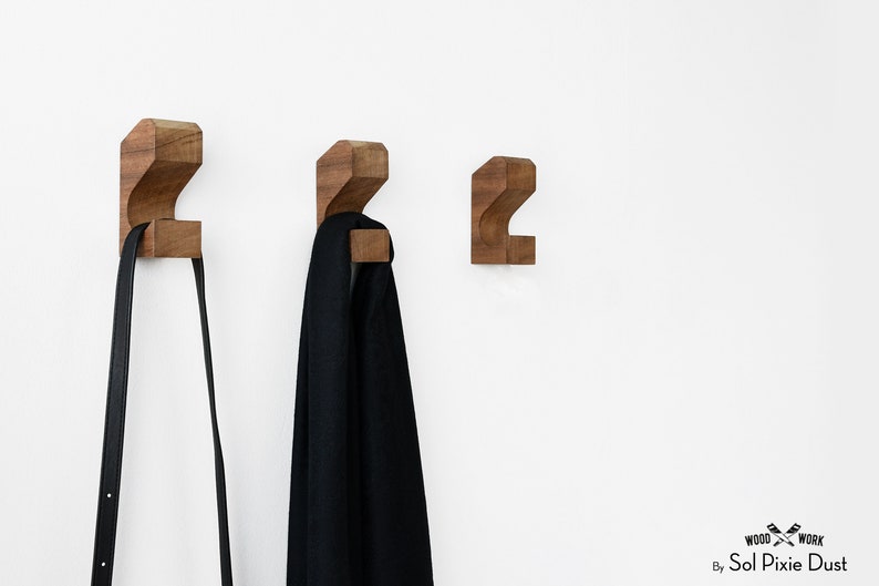 Modern Wooden Wall Pegs Coat Hook Solid African Teak Etsy