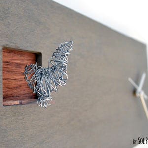 Cuckoo Clock with Silver Wire Bird - Concrete and Wood - Rectangle Wall Clock - Modern Minimalist Wall Clock - Gift Idea - Home Decor